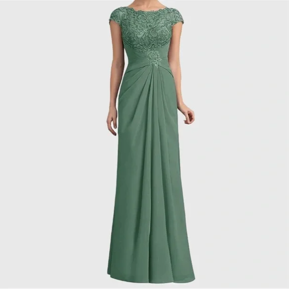 strapless open back dress Mint Green Chiffon A-line One Shoulder Long Bridesmaid Dresses, MBD255 main image 0